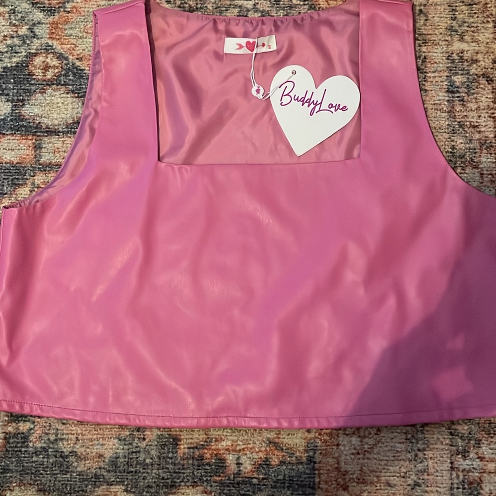 Buddy Love Manning Vegan Leather cropped tank top in Magenta size XL
